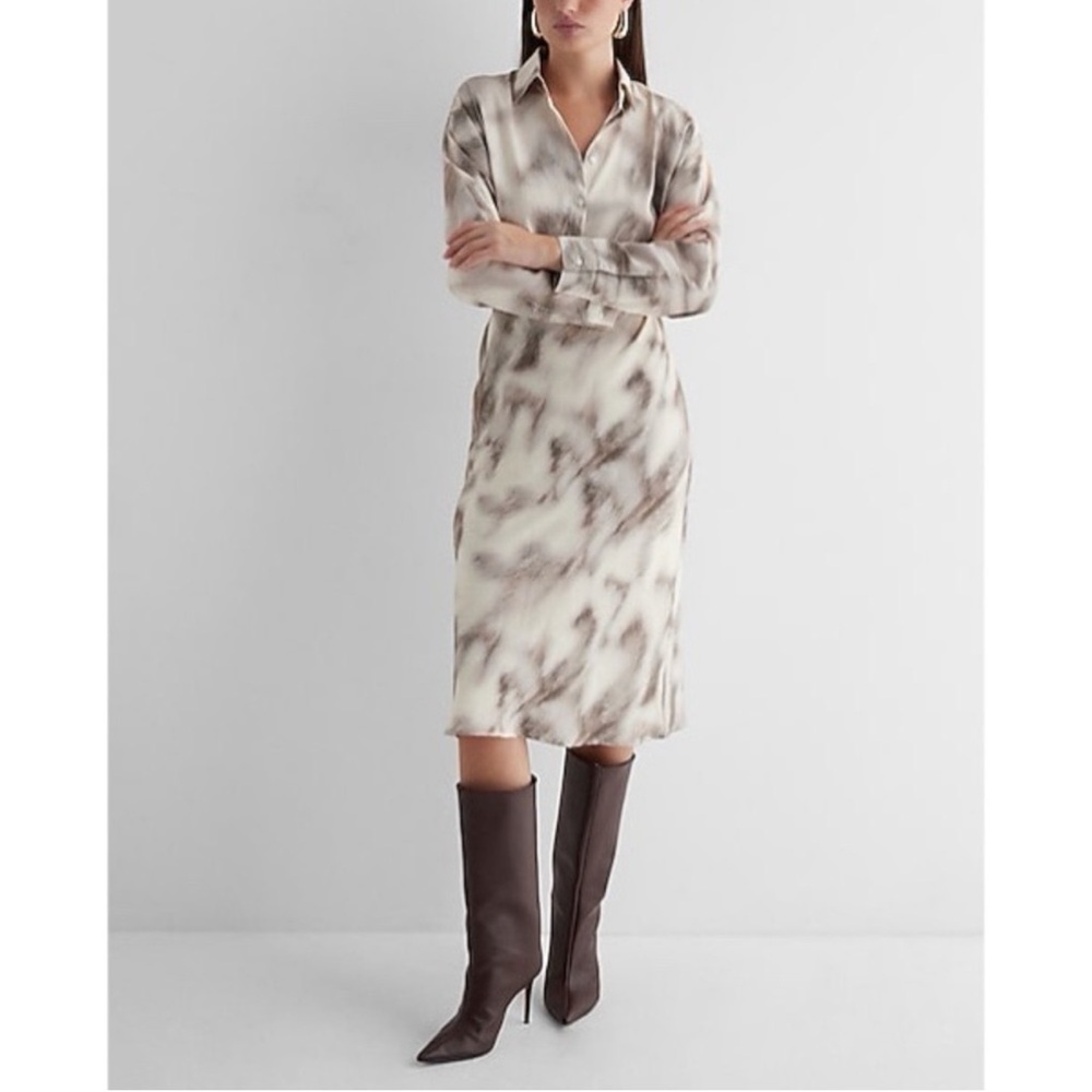 Printed Half Button Up Midi Portofino Shirt Dress